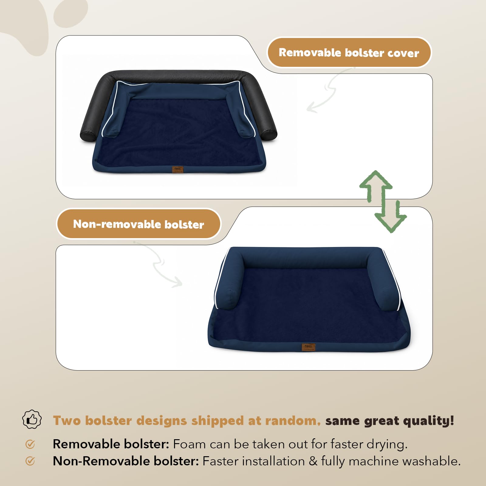 MEKIY Orthopedic Washable Dog Bed with Bolster for Medium to Large Dogs