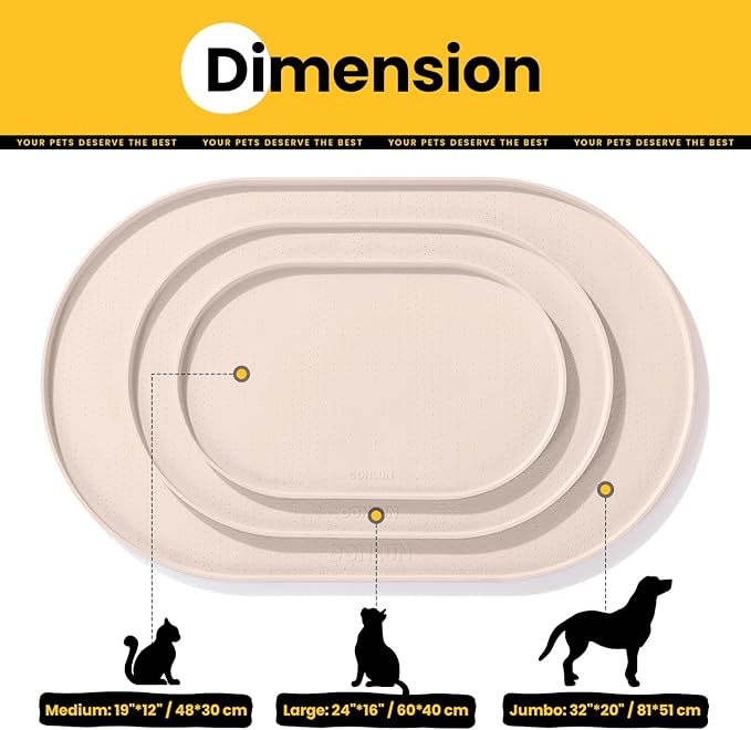Conlun Dog Food Mat,1/2 Inch Raised Edges Cat Feeding Mat,BPA-Free Silicone Pet Food Mats for Floor Waterproof,Rubber Dog Placemats for Food and Water Bowls(Natural Tan,32"x20")