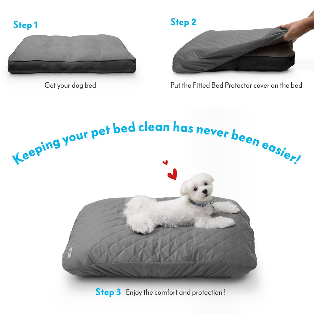 Paw Inspired Washable, Waterproof Fitted Dog Bed Cover, Gray, 30x20x5 Inch