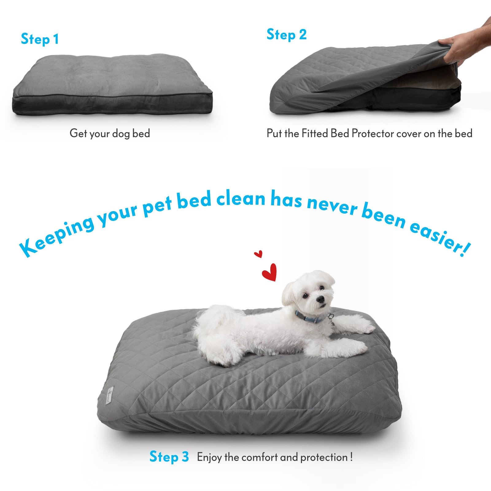 Paw Inspired Washable, Waterproof Fitted Dog Bed Cover, Gray, 30x20x5 Inch
