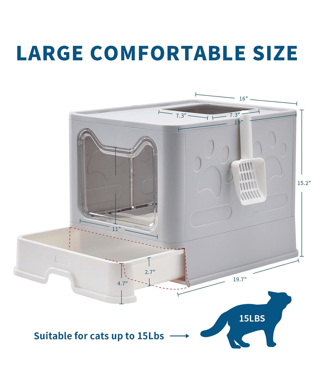 Medario Cat Litter Box with Litter Mat and Scoop (Grey)