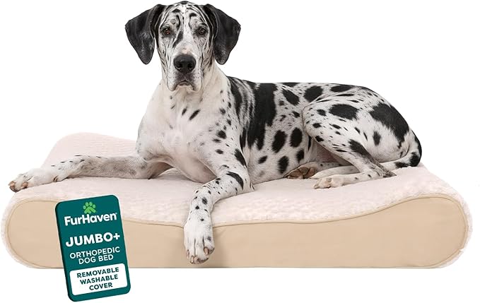 Furhaven Orthopedic Dog Bed for Large Dogs w/ Removable Washable Cover, For Dogs Up to 150 lbs - Ultra Plush Faux Fur & Suede Luxe Lounger Contour Mattress - Gray
