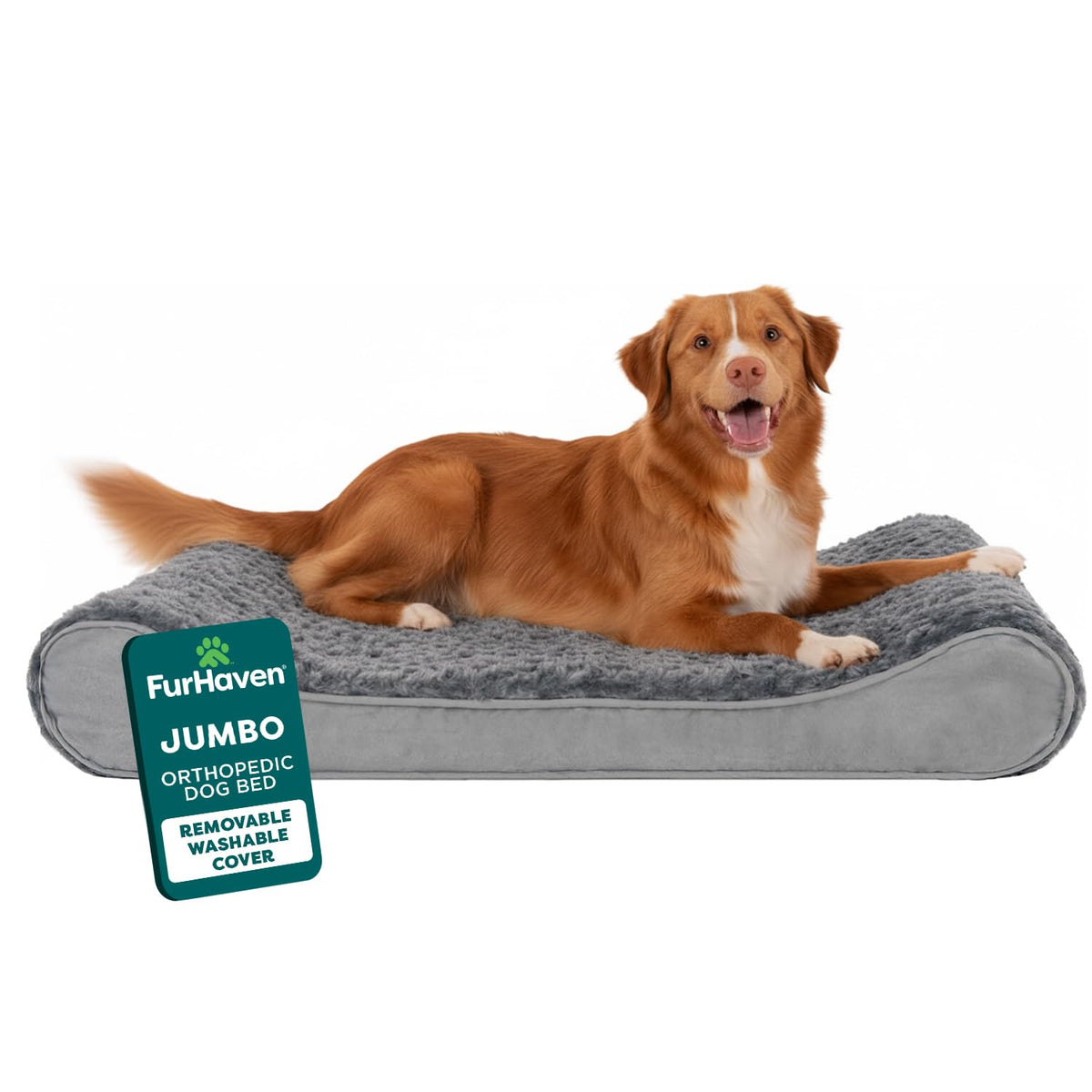 Furhaven Orthopedic Dog Bed for Large Dogs w/ Removable Washable Cover, For Dogs Up to 150 lbs - Ultra Plush Faux Fur & Suede Luxe Lounger Contour Mattress - Gray, Jumbo Plus/XXL