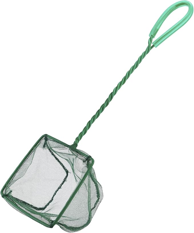 Pawfly 6 Inch Aquarium Fish Net with Braided Metal Handle Small Square Net with Soft Fine Mesh Sludge Food Residue Wastes Skimming Cleaning Net for Fish Tanks Small Koi Ponds and Pools
