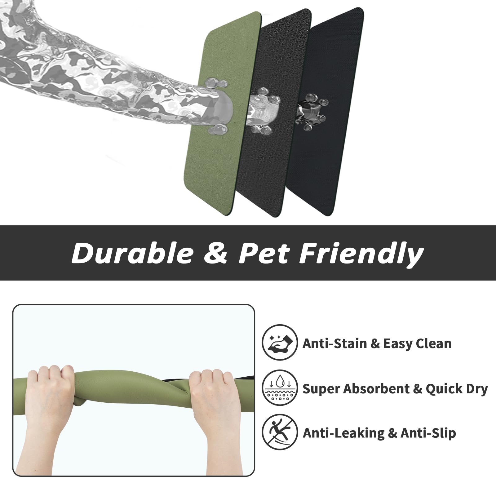 HotLive Dog Food Mat - Absorbent Cat Mat for Food and Water, No Stains Pet Feeding Bowl Mat, Easy to Clean Pet Placemats, Quick Dry Dog Water Dispenser Mat for Messy Drinkers | Green 16"x 24"