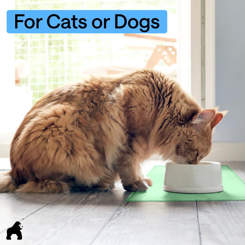 GORILLA GRIP 100% Waterproof Raised Edge BPA Free Silicone Pet Feeding Mat, Dog Cat Food Mats Contain Spills Protects Floors, Placemats for Cats and Dogs Water Bowl, Pets Accessories 18.5x11.5 Mint