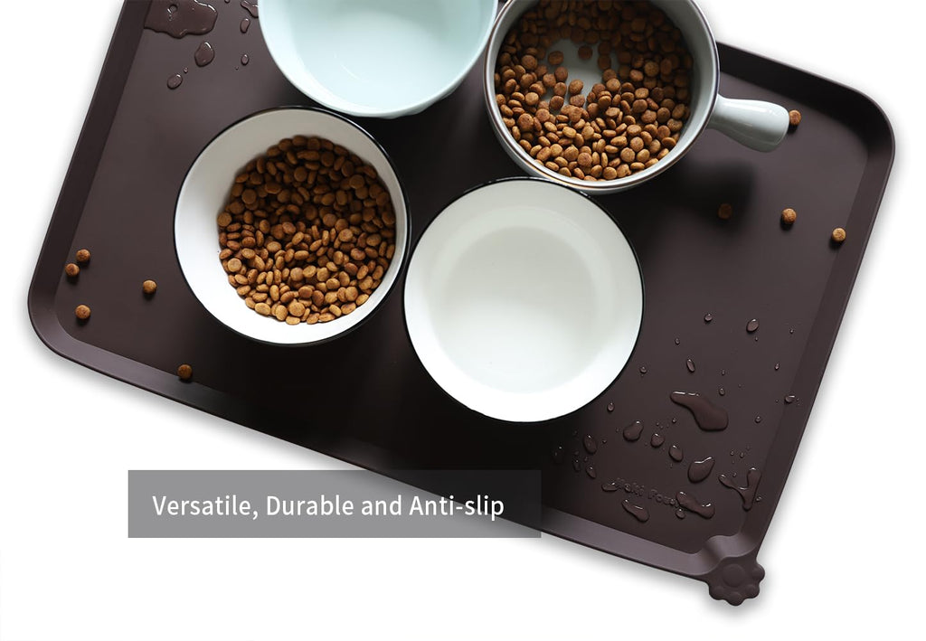 Hoki Found L Silicone Non Slip Pet Dog Cat Bowl Mats - Waterproof Dog Cat Food Mats - Dark Oak