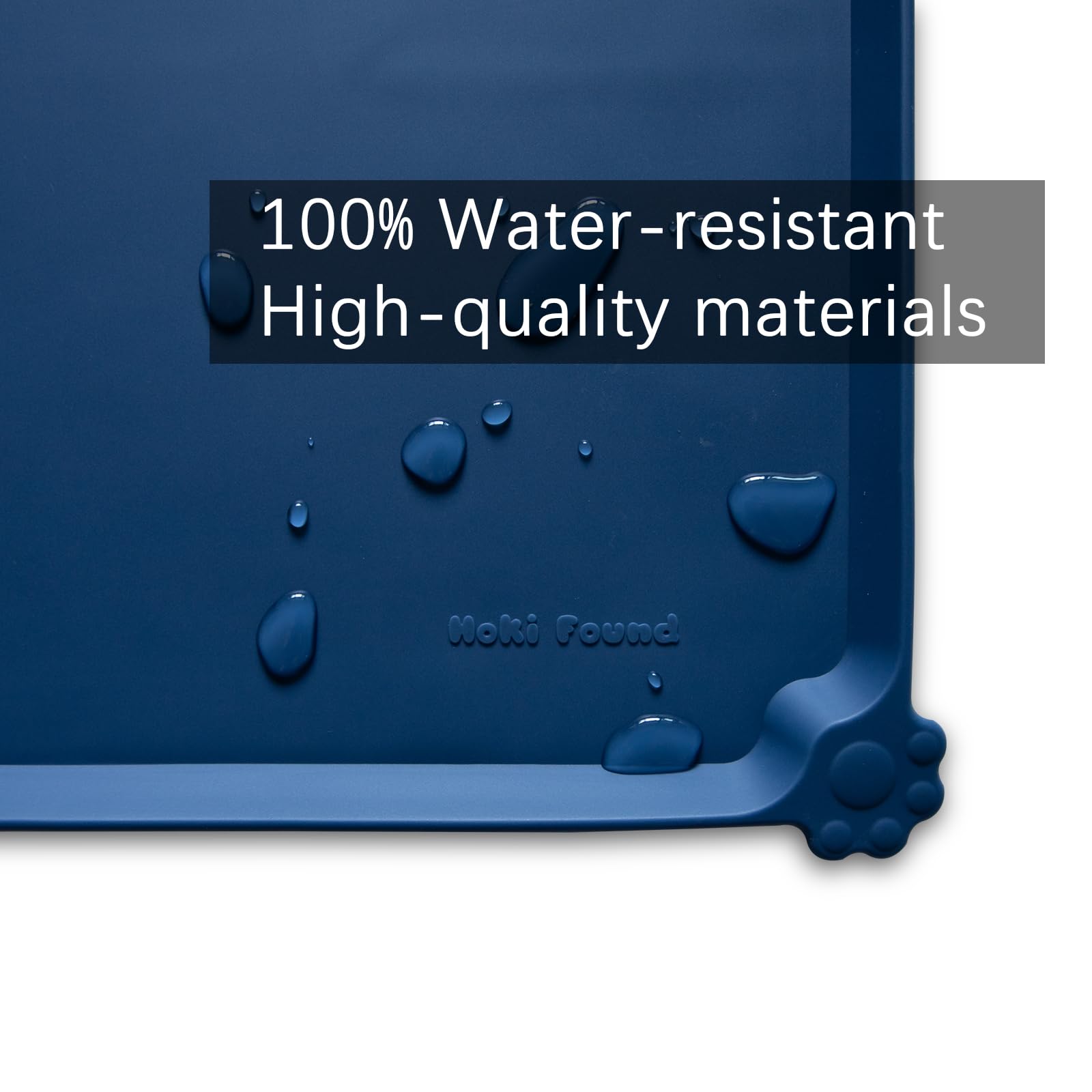 Hoki Found X-Large Silicone Pet Food Mats - Non Slip Dog Cat Bowl Placemats - Waterproof Dog Cat Food Mats - Suitable for Carpet - Indigo Ink