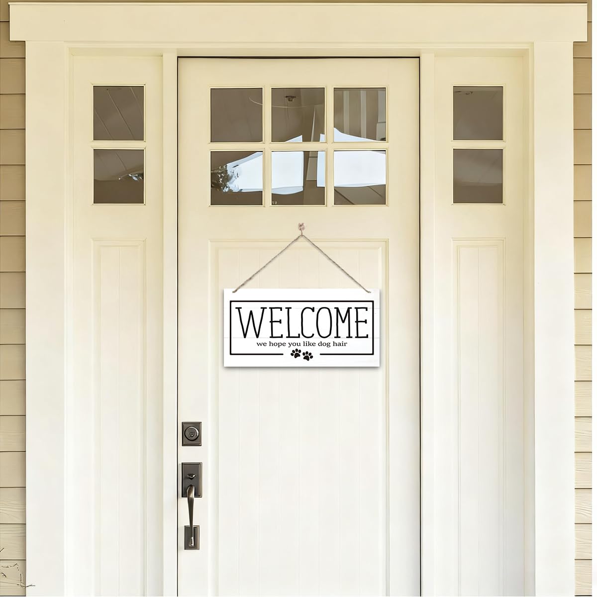 Welcome Sign for Front Door, Welcome Decor Wooden Hanging Sign for Dog Lover, We Hope You Like Dogs Hair, Rustic Funny Wooden Outdoor Front Door Hanging Decoration 13.8X6.9 inches