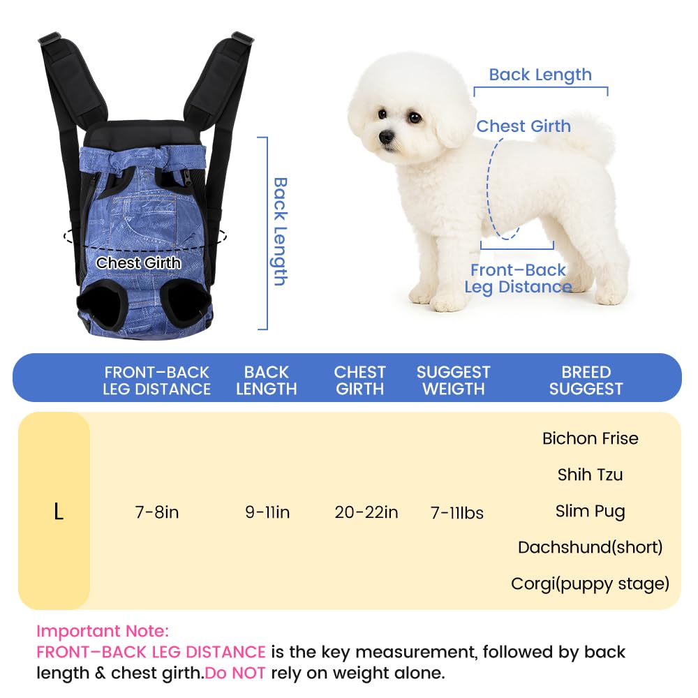 Mosago Dog Backpack Carrier, Front Chest Carrier for Small Dogs, Blue, L