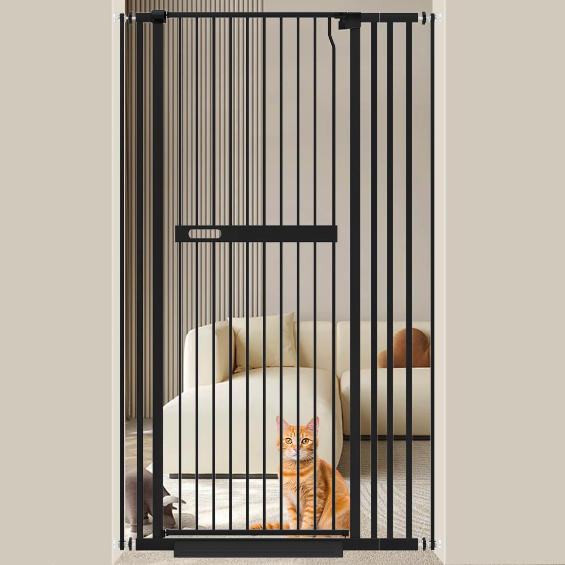 WAOWAO 71" Extra Tall Cat Pet Gate 29.92-37.79" Wide Pressure Mounted Walk Through Swing Auto Close Safety Black Metal Dog Pet Puppy Cat for Indoor Stairs,Doorways