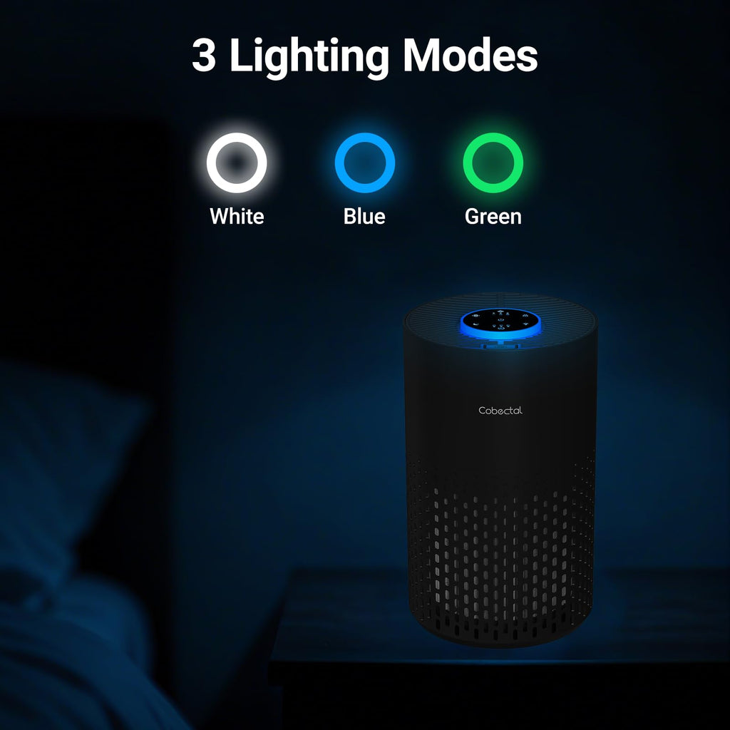 2 Pack Air Purifiers for Bedroom Home, Cobectal Air Cleaner with HEPA 3-in-1 Filter for Room up to 1050 ft², Sleep Mode & Aroma Function, Portable Air Purifiers for Office, Dorm, RVs, Black