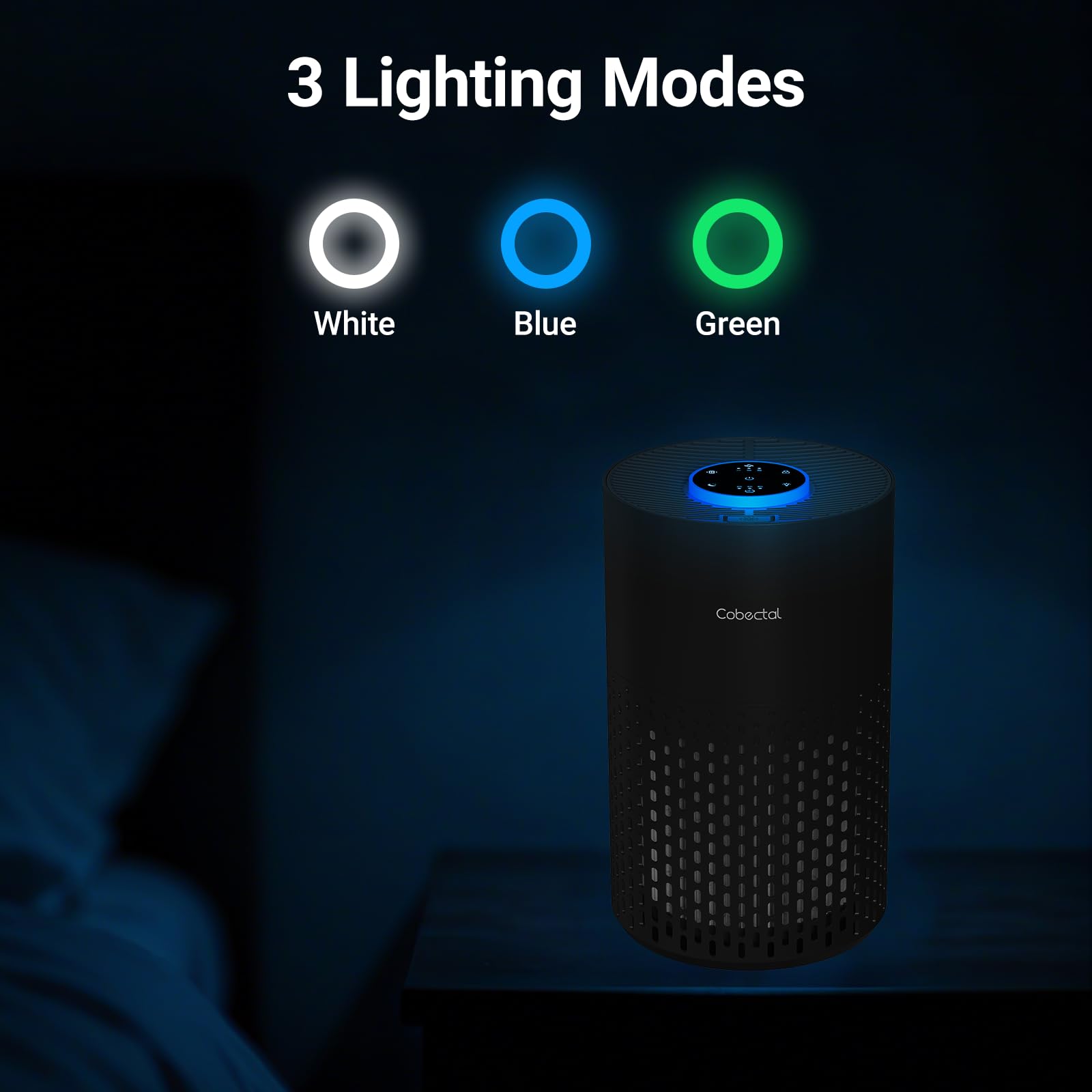 2 Pack Air Purifiers for Bedroom Home, Cobectal Air Cleaner with HEPA 3-in-1 Filter for Room up to 1050 ft², Sleep Mode & Aroma Function, Portable Air Purifiers for Office, Dorm, RVs, Black