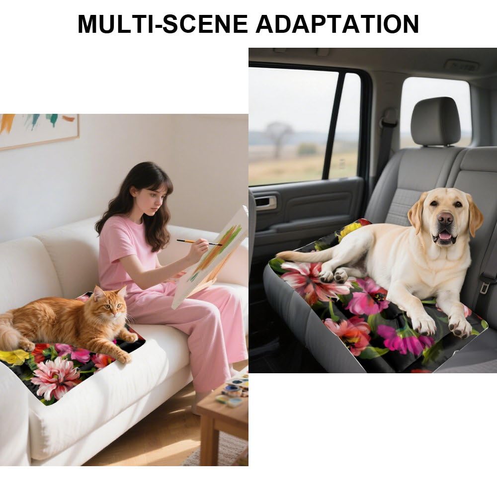 Ink Painting Dog Bed Pads Water Resistant Dog Bed Beds for Household Pets Pink Flowers Pet Friendly Non- Slip Bottom Kennel Accessories Multi- Scenario, Multi- Model Pet Cat Gift Printed Cage Mat