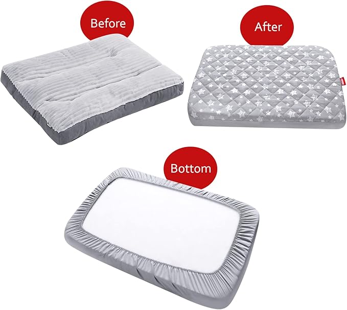Waterproof Dog Bed Covers Replacement Washable Pet Hair Easy to Remove, Noiseless Quilted Puppy Pet Bed Cover Lovely Grey Star Print 35x44 Inches, for Dog/Cat, Cover Only