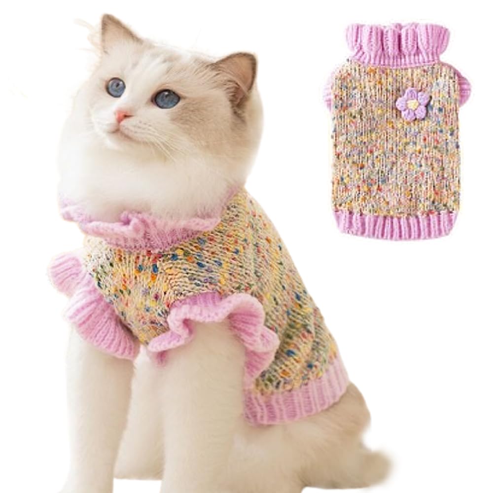 Anelekor Small Dog Sweater, Knitted Tulip Cat Sweater, Warm Thick Holiday Puppy Clothes for Small Dog Girl,Cold Weather Outfit for Kitten Chihuahua Yorkie Teacup Dachshund Pug (Pink, Medium)