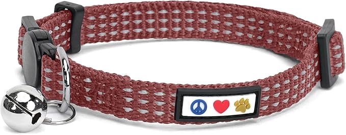 Pawtitas Personalized Cat Collar with Breakaway Safety Release Buckle Adjustable Length | Cat Collar with Custom Embroidered for Your Pet's Name and Phone Number | Grey Cat Collar with Removable Bell