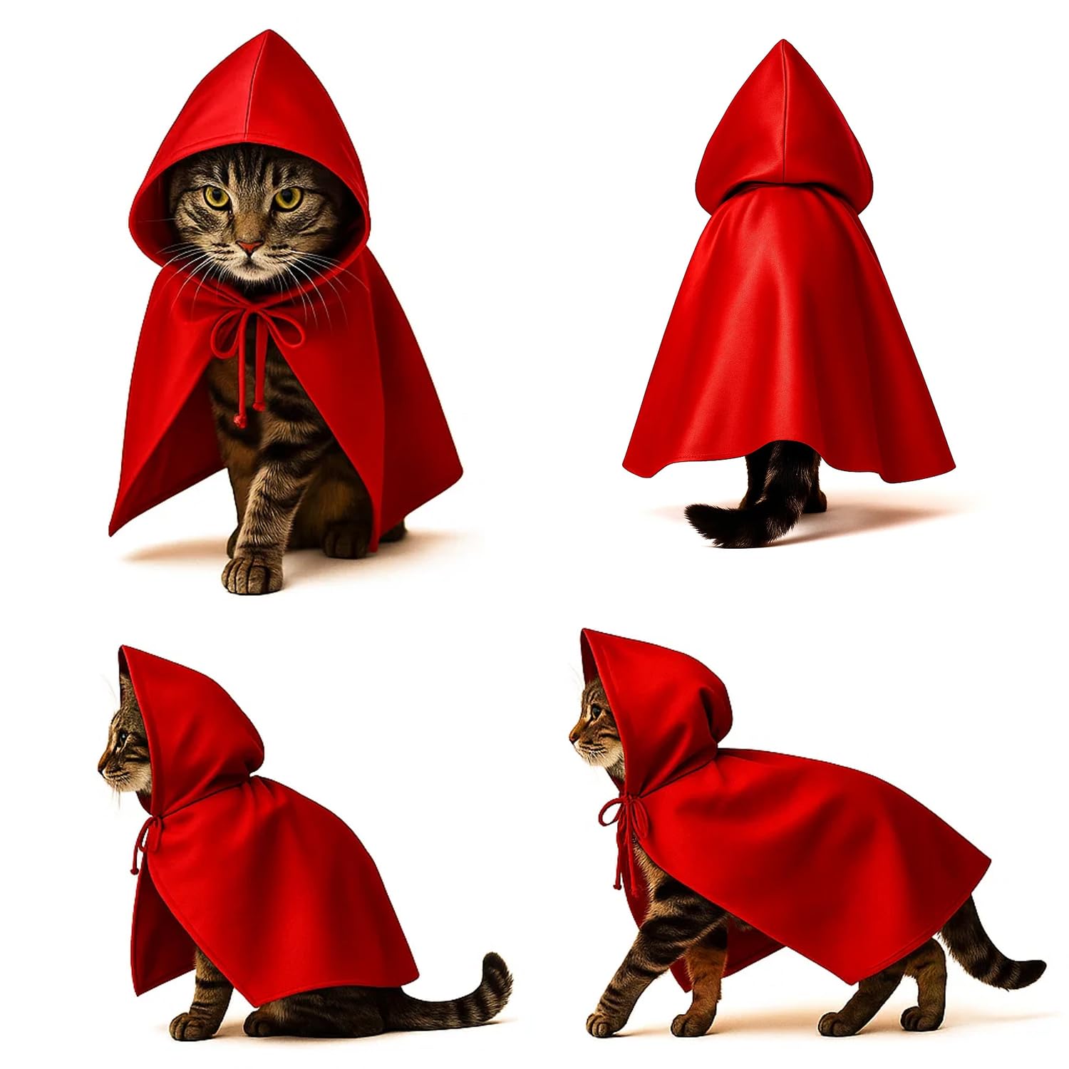 Red Cat Cloak with Hood for Indoor Cats, Funny Superhero Cosplay Halloween Costume for Pets, Cute Cape for Party Photos and Dress-Up – Big/Middle Size