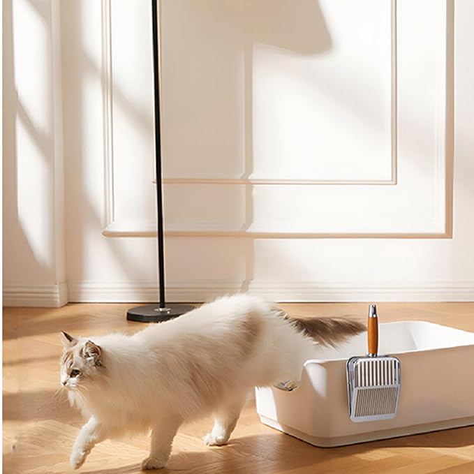 TabifurKitc Rustproof & Unbreakable 304 Stainless Steel Metal Cat Litter Scoop with Holder Stand, One-Piece Pressed Design with No Welds, Easy Bottom Scooping, Reinforced Anti-Break Handle