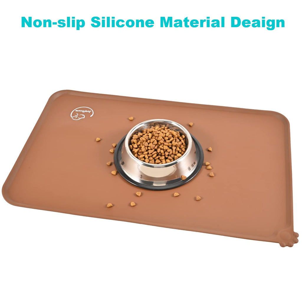 Juqiboom Silicone Waterproof Dog Cat Pet Feeding Mats, Non Slip, Easy Clean Pet Dog Cat Bowl Mats Placemat (24" x 16") Brown