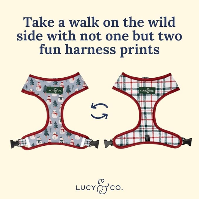Lucy & Co. Reversible Dog Harness - Water-Repellent Neoprene, Dual-Print Design, Easy Swap Style, Adjustable Comfort Fit - Snow Much Fun Reversible Harness - X-Small