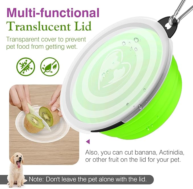 Pawaboo Collapsible Travel Dog Bowls 2 Pack with Lids&Carabiners Silicone