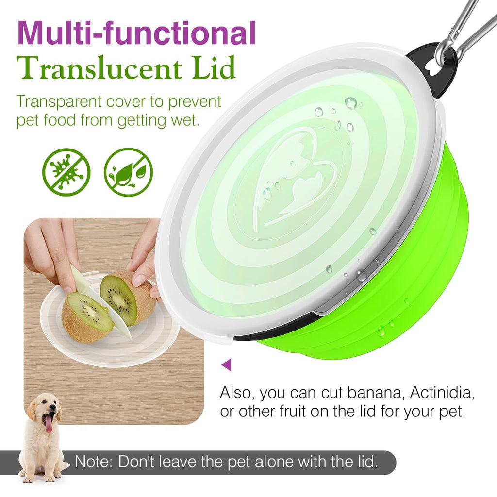 Pawaboo Collapsible Travel Dog Bowls 2 Pack with Lids&Carabiners Silicone