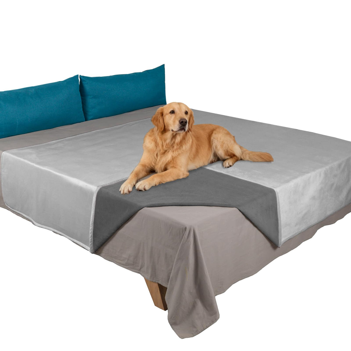 Ameritex Pet Bed Blanket Reversible 100% Waterproof Velvet Super Soft for Sofa and Bed (82x102 Inches, Light Grey+Beige)