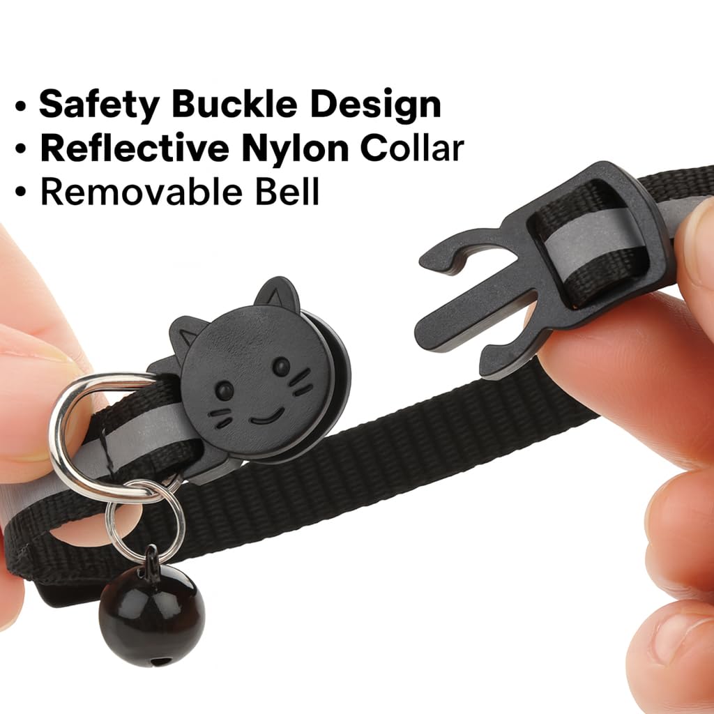 AirTag Cat Collar Breakaway with Apple Air Tag Holder & Bell - Reflective Adjustable Kitten Collar, Lightweight Nylon Safety Release Buckle for Boy Girl Cats, Indoor Outdoor (Fits 8-11 in)