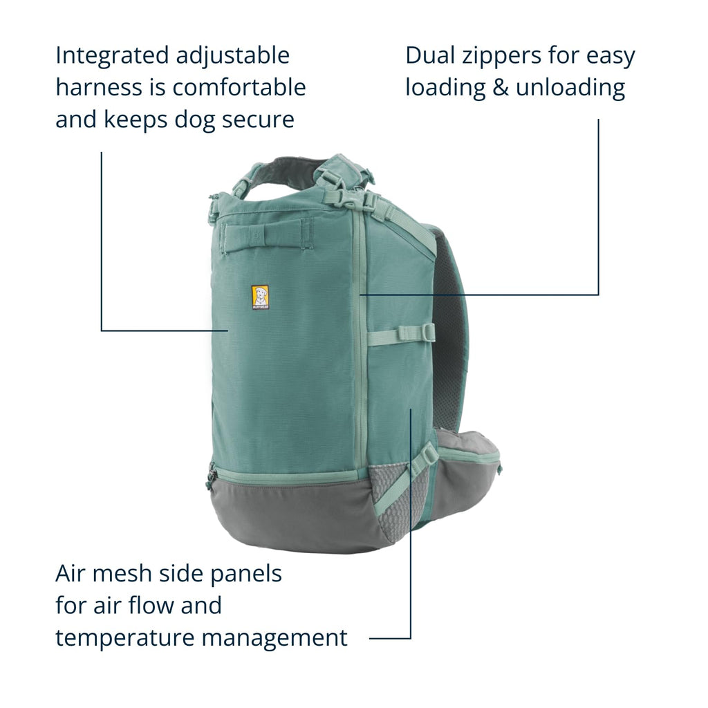 Ruffwear, Hitch Hiker Dog Backpack Carrier, Hands-Free Dog Carrier Backpack with Breathable Mesh, EVA Foam Padding, Durable Polyester, Lightweight Design for Small Dogs, River Rock Green, X-Small