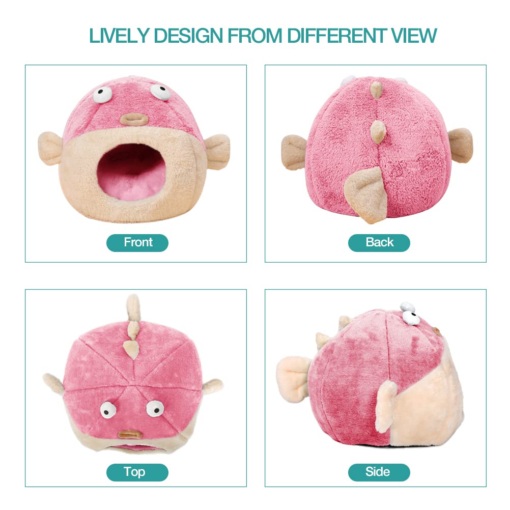 Cat Beds for Indoor Cats-Cat Bed Cave,Cute Lively Pufferfish Shape,Pink L