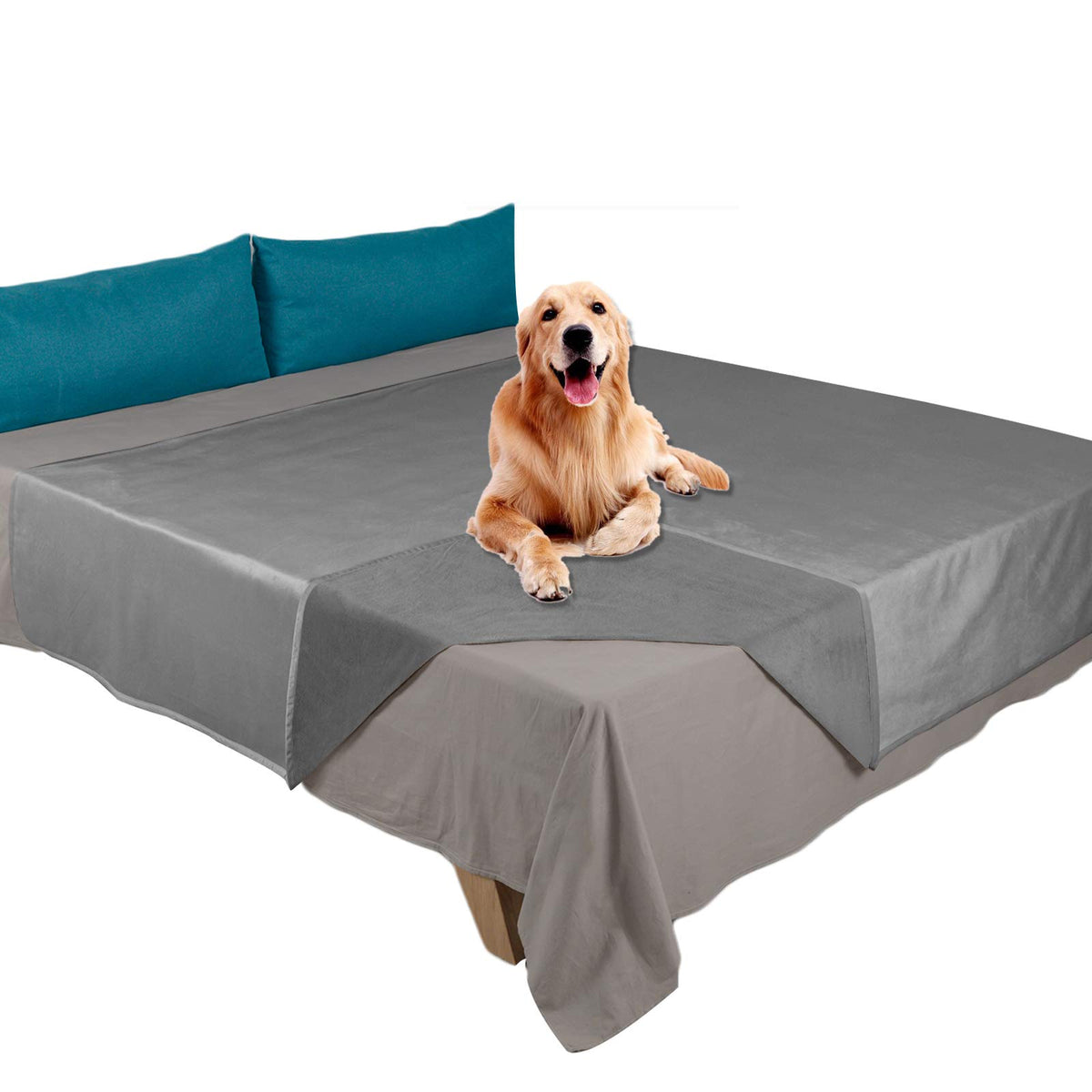 Ameritex Pet Bed Blanket Reversible 100% Waterproof Velvet Super Soft for Sofa and Bed (82x102 Inches, Light Grey+Beige)