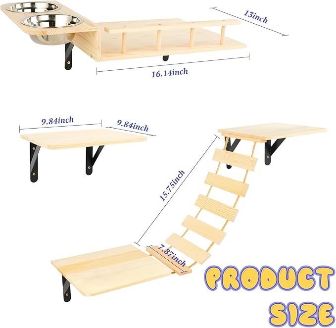 TIMIEEYA Cat Wall Shelves - Stable & Safe 5 in 1 Cat Walls Furniture Set, Wooden Kitten Climbing Wall with Bridge Ladder & Wall Steps