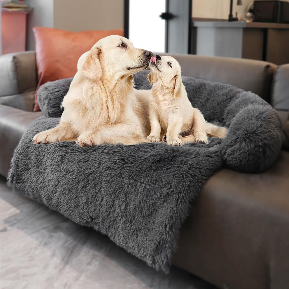 Tinaco Calming Dogs/Cats Bed Mats, Dog Pad Washable Removable Couch Cover, Plush Long Fur Mat for Pets, Waterproof, Perfect for Small, Medium and Large Dogs and Cats (Desert Brown, 45"x37"x 6.0")