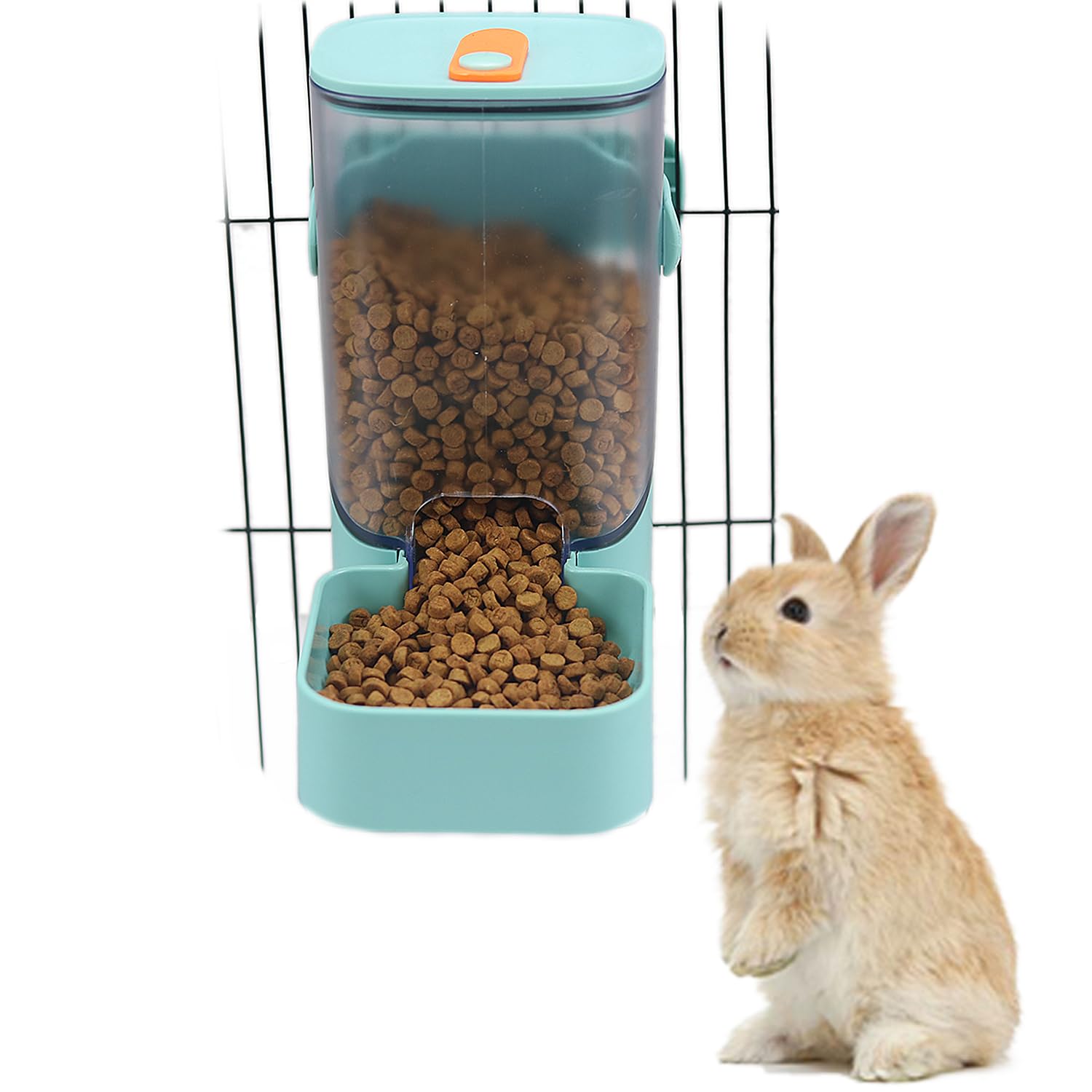 PODOO 34oz Rabbit Food Dispenser, Bunny Feeder Bowl, Large Hanging Automatic Pet Food Dispenser, Hanging Outside or Inside The Cage for Ferret Guinea Pig Rat Cat Puppy (Food)