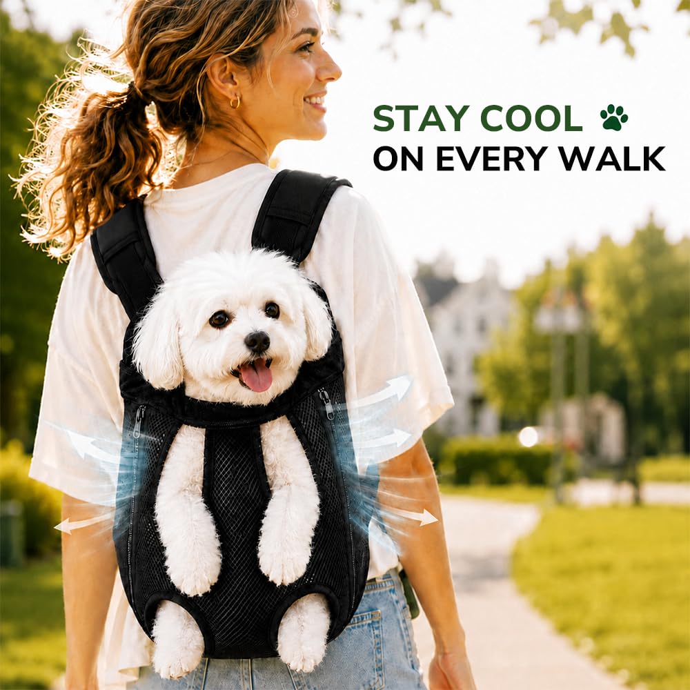 Inspack Dog Backpack Carrier/Cat Carrier, Adjustable Pet Front Carriers Travel Bag for Puppy Medium Dogs, Legs Out, Soft Ventilated Dog Chest Carry Backpacks for Hiking/Camping, 7-11 lbs, Black