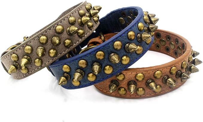 Spiked Dog Collar Soft Pu Leather Mushrooms Rivet Spike Studded Puppy Adjustable Pet Collars for Small Breeds (M, Blue1)