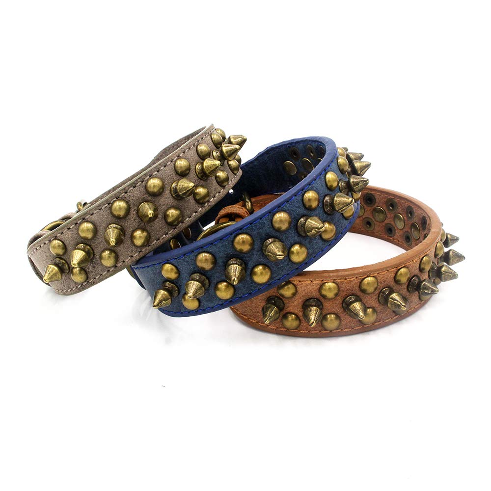 haoyueer Spiked Dog Collar Soft Pu Leather Mushrooms Rivet Spike Studded Puppy Adjustable Pet Collars for Small Breeds (L, Grey1)