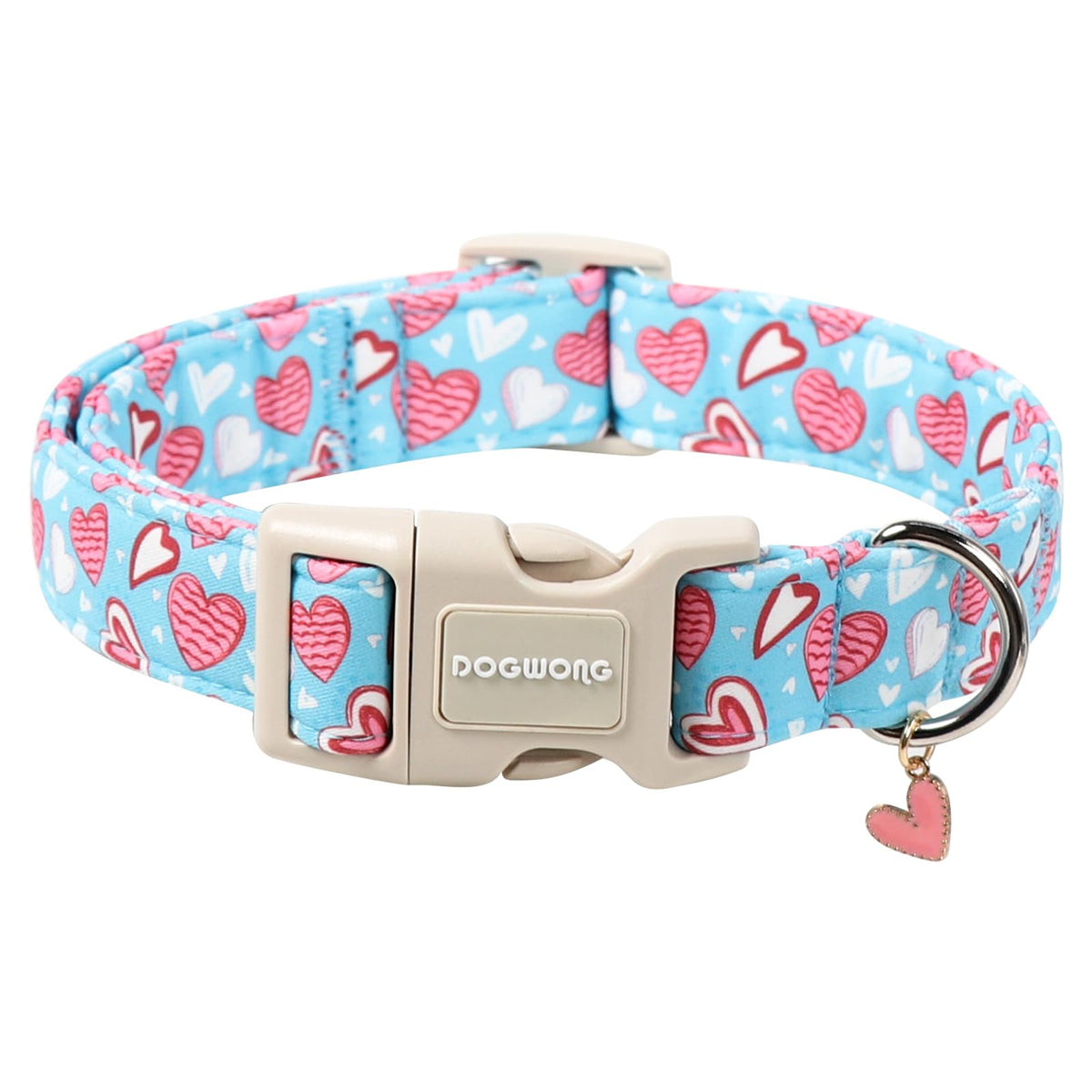 DOGWONG Blue Heart Dog Collar, Cute Valentine Collar, Valentine's Day Dog Collar with Strong Plastic Buckle for Small Medium Large Dogs,M