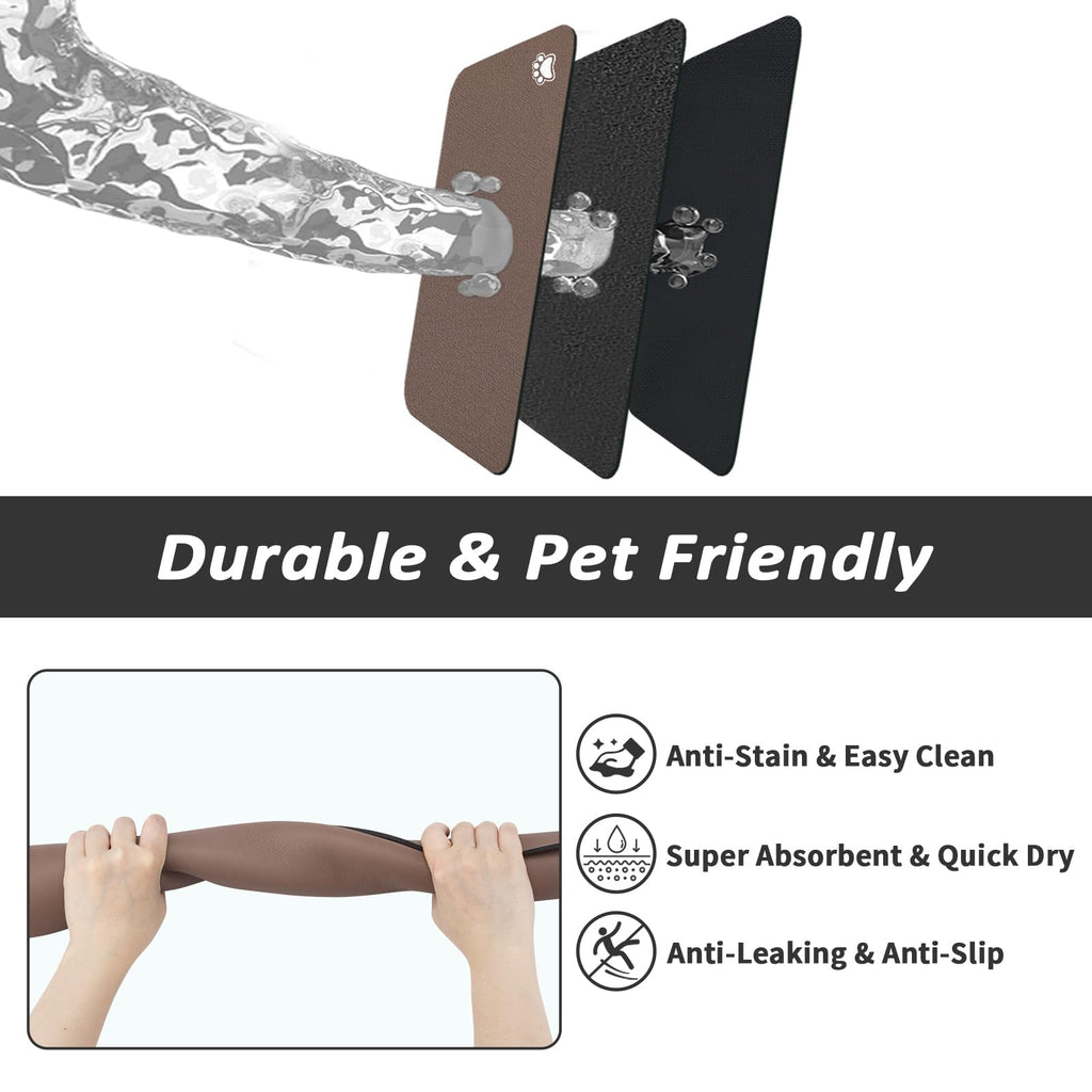 HotLive Dog Food Mat - Absorbent Cat Mat for Food and Water, No Stains Pet Feeding Bowl Mat, Easy to Clean Pet Placemats, Quick Dry Dog Water Dispenser Mat for Messy Drinkers | Paw Brown 18"x 28"