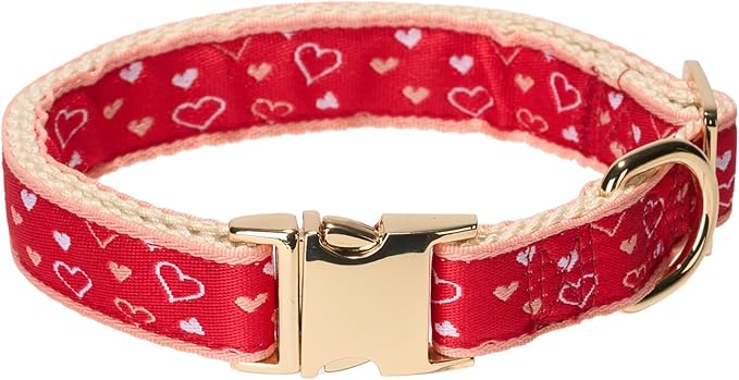YUDOTE Woven Dog Collar with Metal Buckle Adjustable Jacquard Retro Dog Collars for Small Medium Large Dogs(Red Heart,M)