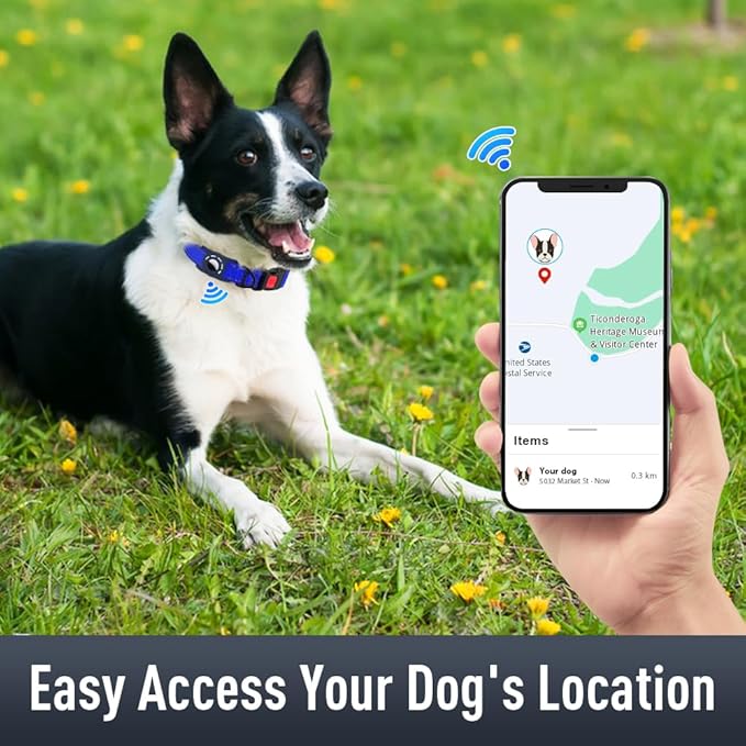 Airtag Dog Collar with AirTag Holder for Medium Dogs, Reflective, Soft Padded & Safety Locking Buckle, Nylon Pet Collars Adjustable for All Breeds, NavyBlue,M