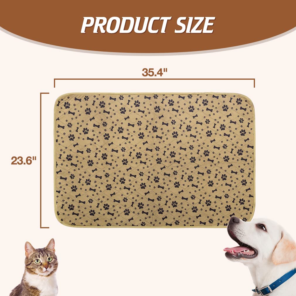 BINGPET Waterproof Dog Food Mat Non-Slip - 2 Pack Dog Bowl Mat Absorbent Pet Feeding Mats Washable Pee Pads for Puppies Cats, Bone & Paw Pattern 35.4" X 23.6"