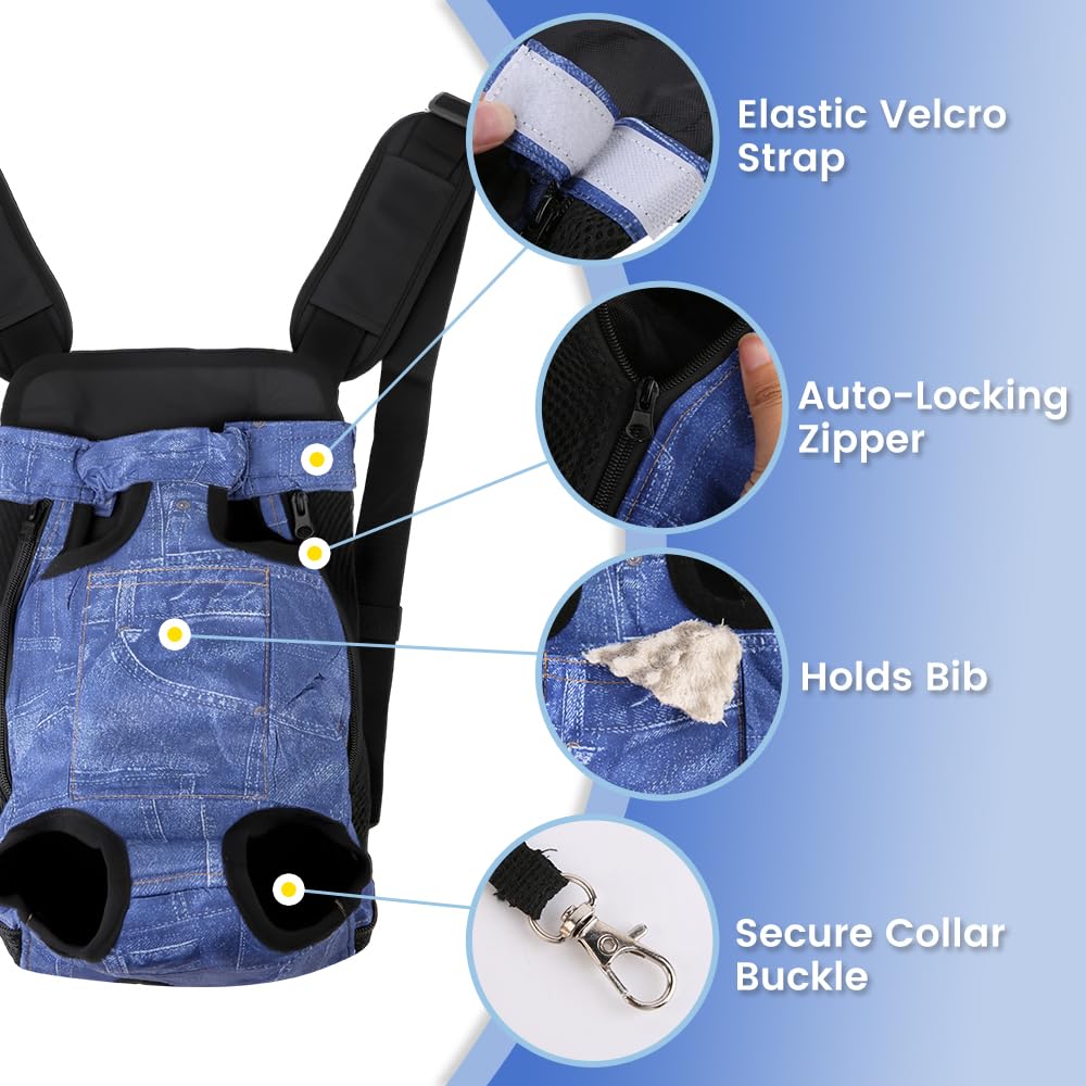 Mosago Dog Backpack Carrier, Front Chest Carrier for Small Dogs, Blue, L
