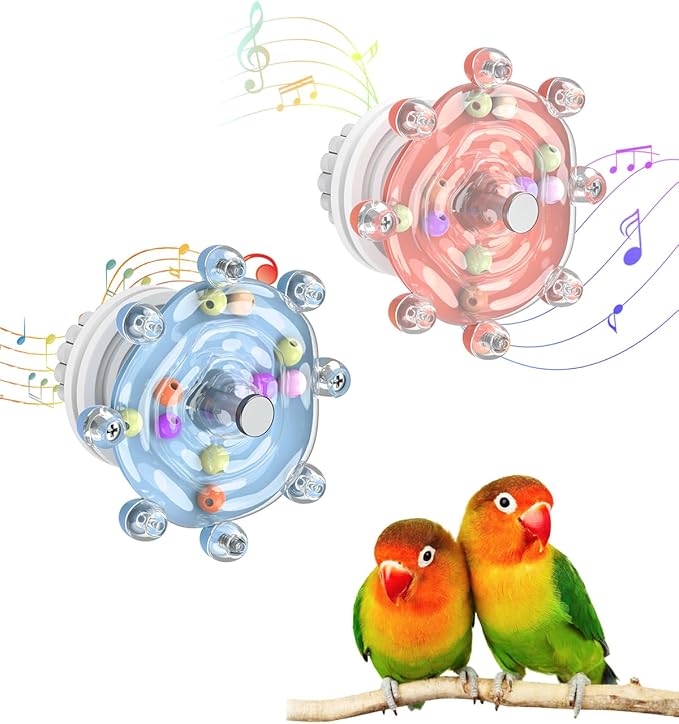 Pawfly 2 Pcs Bird Toys for Parakeets, Colorful Spinning Wheel Chew Toys, Interactive Spinner Rattle Parrot Toys, Cockatiel Toys, Parakeet Toys, Bird Cage Accessories for Entertainment Chewing Exercise