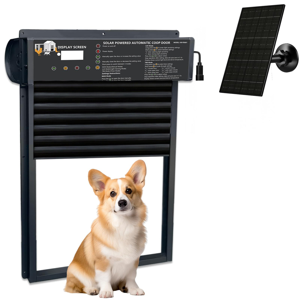 VUEBEE Solar Powered Automatic Pet Door with Timer and Light Sensor
