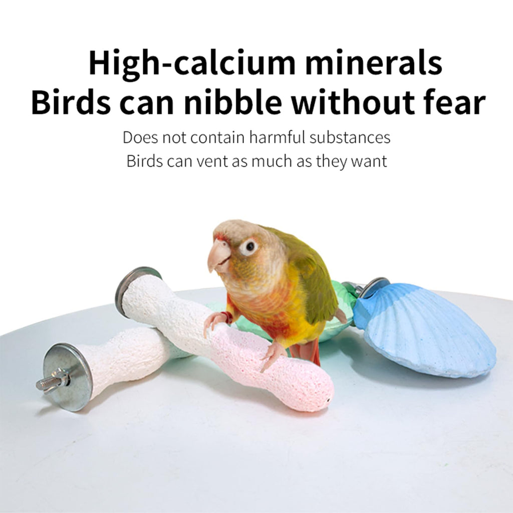 Bird Perches for Cage, Abrasive Surface High Calcium Mineral Parrot Perch Stand - Bird Nail File for Claw & Beak Health, Colorful Ceramic Bird Cage Accessories (Green, Coral)