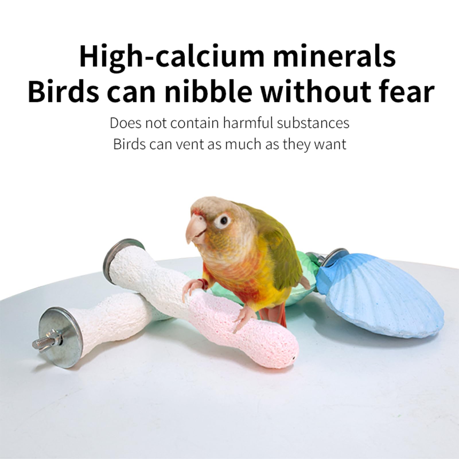 Bird Perches for Cage, Abrasive Surface High Calcium Mineral Parrot Perch Stand - Bird Nail File for Claw & Beak Health, Colorful Ceramic Bird Cage Accessories (Green, Coral)