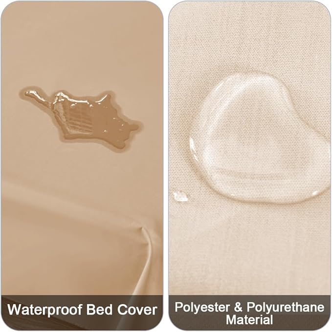 DUJUIKE Waterproof Bed Cover for Dog and Cats,Pet Hair Resistant Bed Sheet Cover, Protective Bed Liner Cover with 100% Waterproof Breathable Thin Fabric (Apricot Yellow, Super King 90 * 118 inch)
