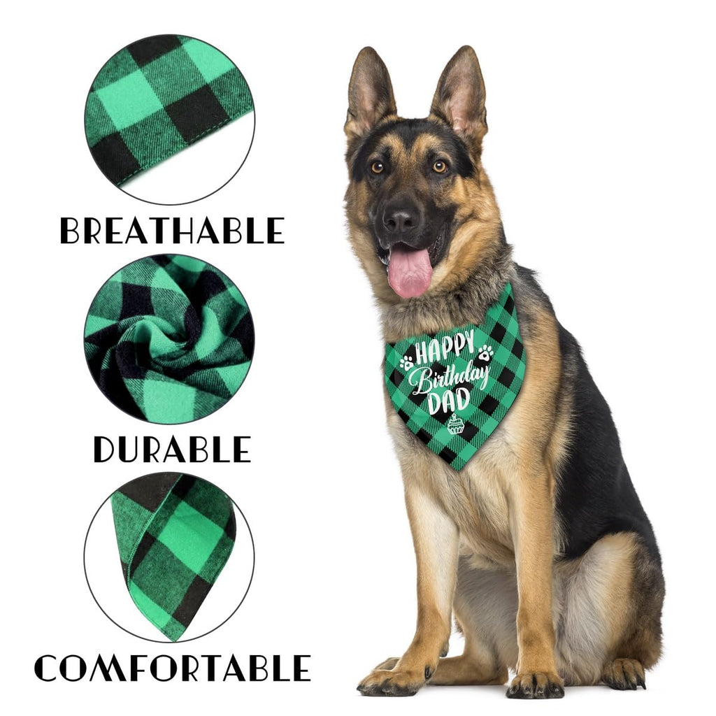 AUII JO DESIGN Dog Bandana, Plaid Geometric Pattern, Comfortable & Breathable, Perfect for Small to Large Dogs, 25*17IN, Unisex, Birthday Dad 03, Flannel, Hand Wash Only